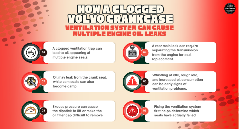How a Clogged Volvo Crankcase Ventilation System Can Cause Multiple Engine Oil Leaks